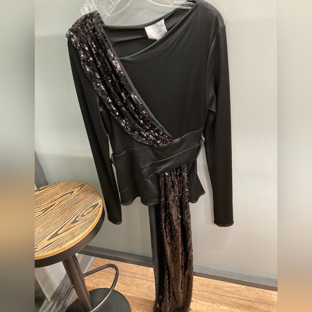 Galvan London sequined top with sash